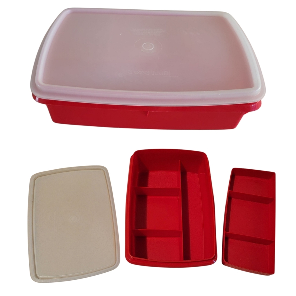 Vintage Tupperware "Stow N Go" Divided‎ Container w/Tray